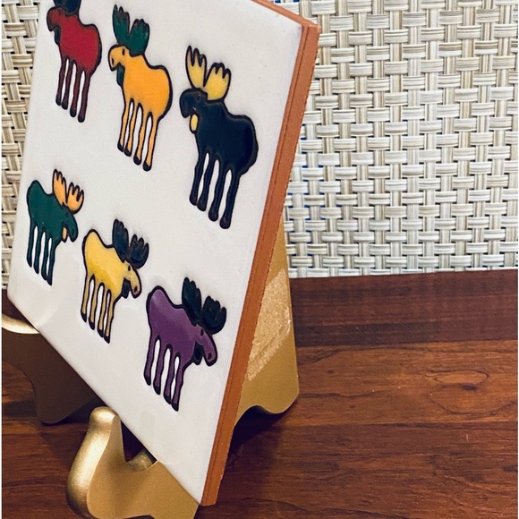 ๐HP๐VTG 1990s Masterworks Arts Ceramic Tile Moose Trivet - Picture 2 of 4